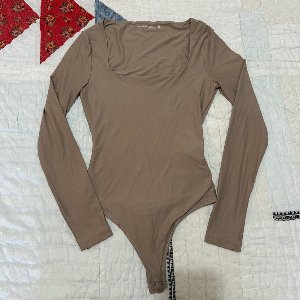 Abercrombie & Fitch Bodysuit Taupe Brown Square Neck Long Sleeve XS